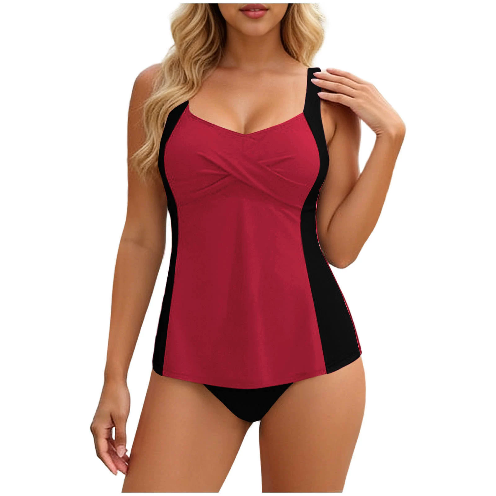 (image for) Women Color Block Tankini Two Piece Swimsuit, Conservative Split Bathing Suit