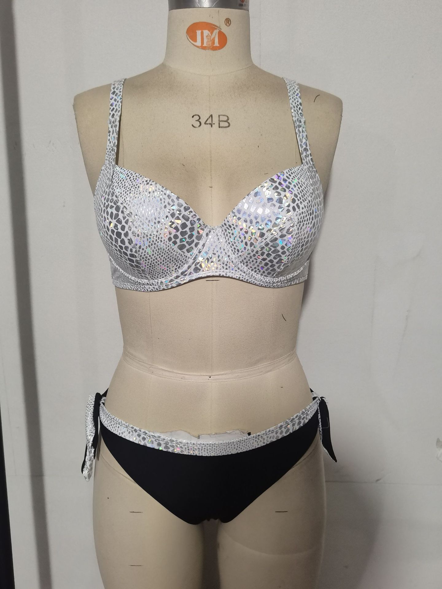 (image for) Women Silver Metallic Snake Print Underwire Bikini Set, Side Tie Two Piece Sexy Beach Swimsuit