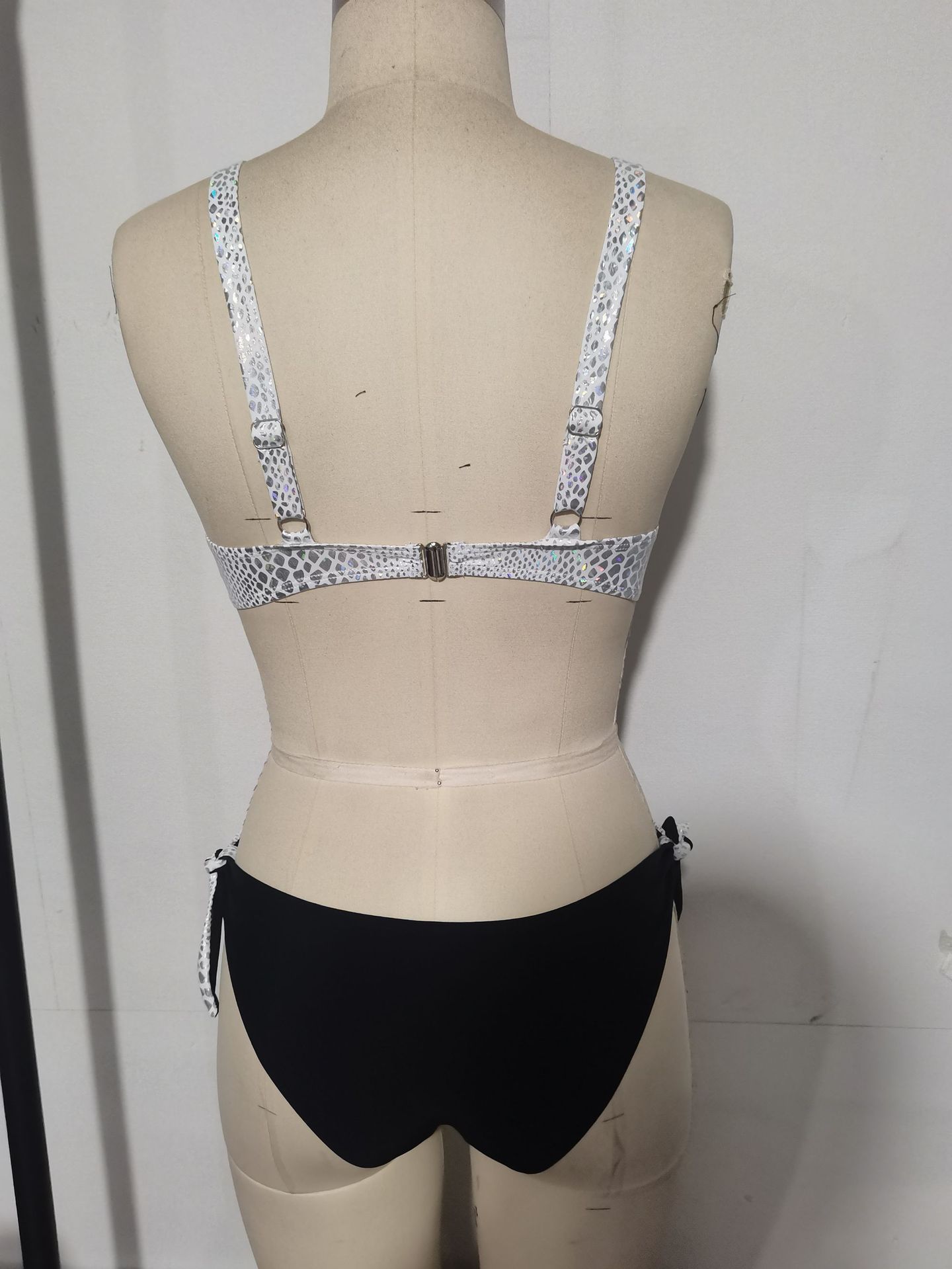 (image for) Women Silver Metallic Snake Print Underwire Bikini Set, Side Tie Two Piece Sexy Beach Swimsuit