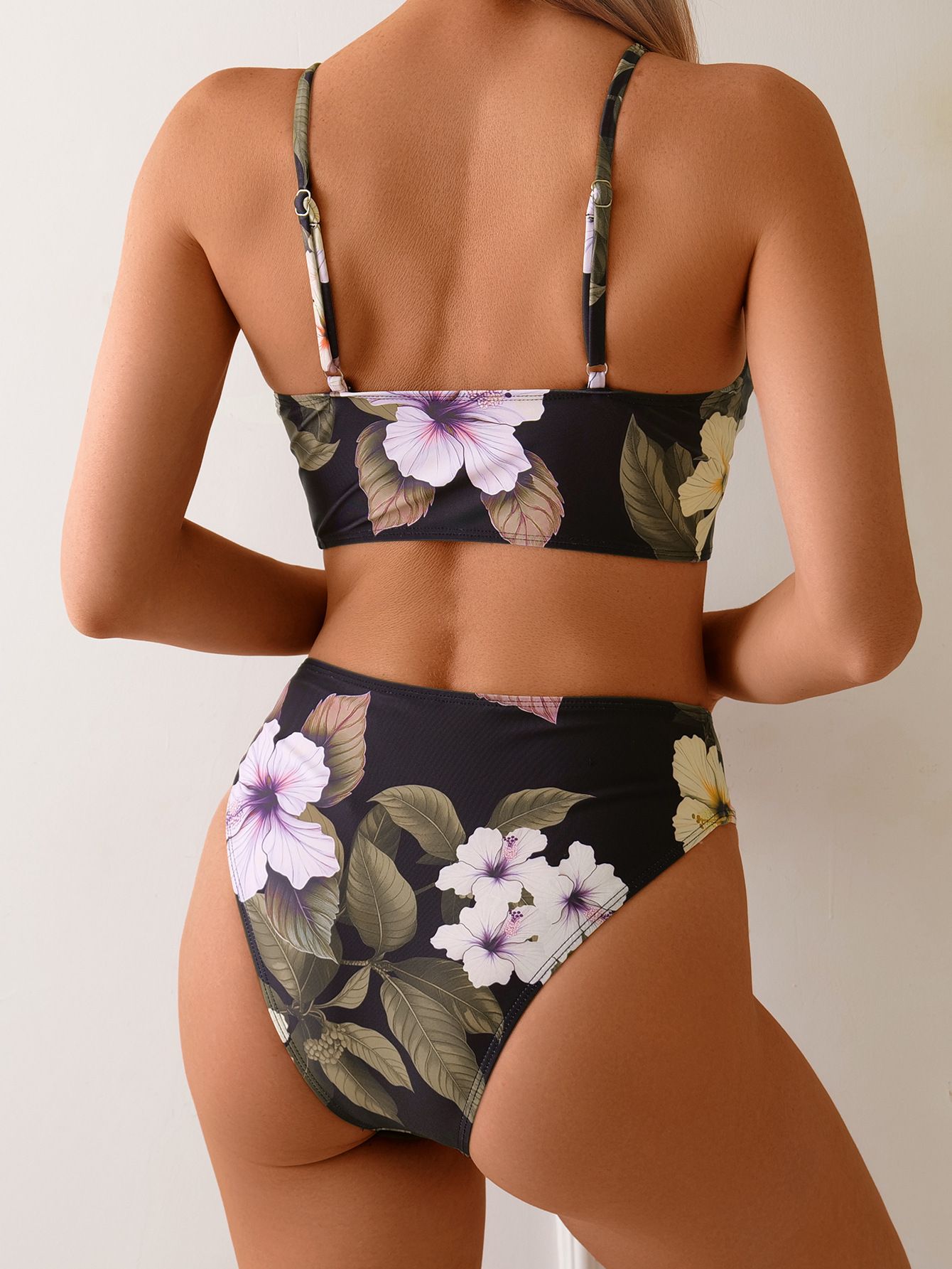 (image for) Women High Waisted Floral Bikini Set Tank Top Style Printed Swimwear Beach Bikini S‑XXL