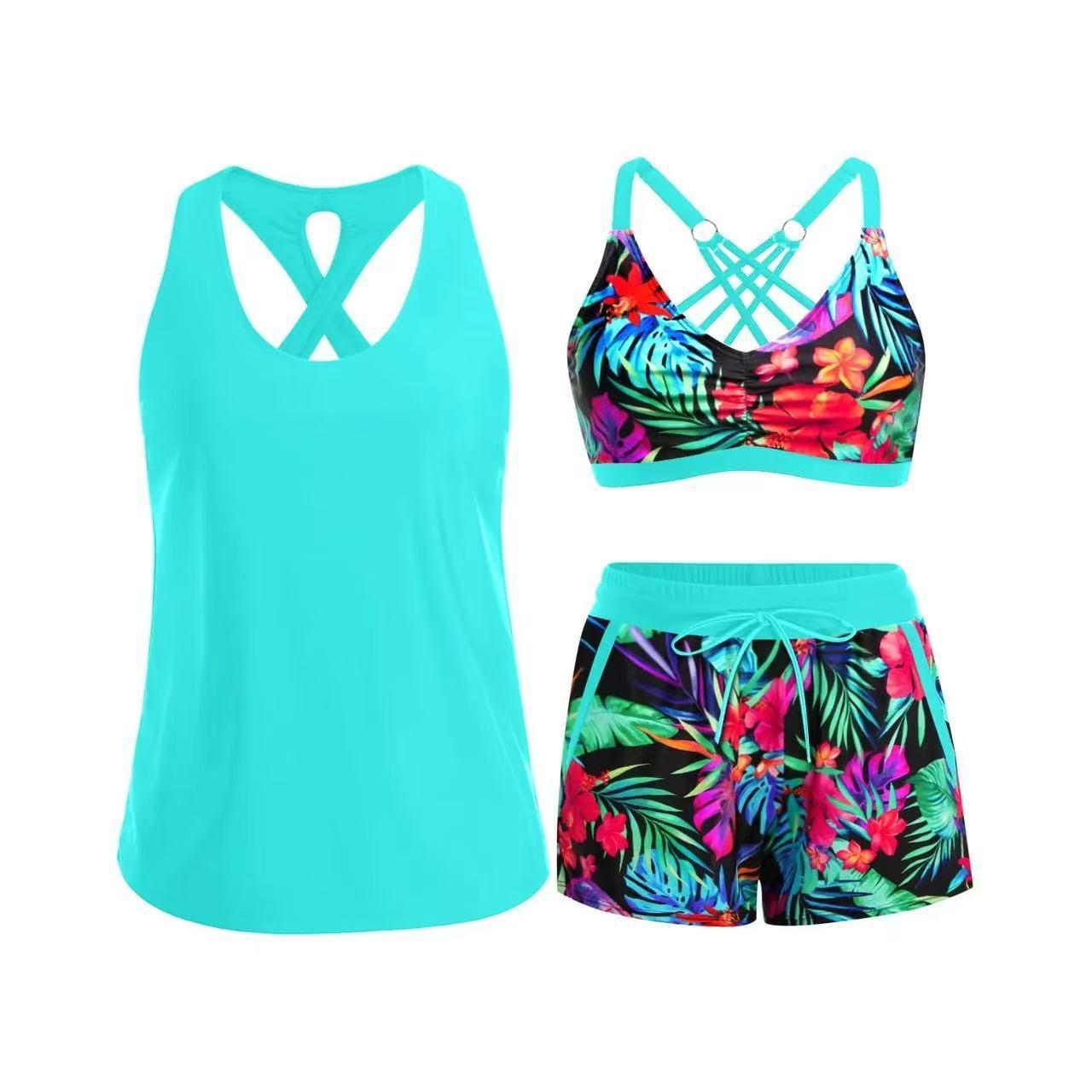 (image for) Women 3‑Piece Tankini Swimsuit Set, Tummy‑Control Bathing Suit with Boyshort Bottom S‑XXL