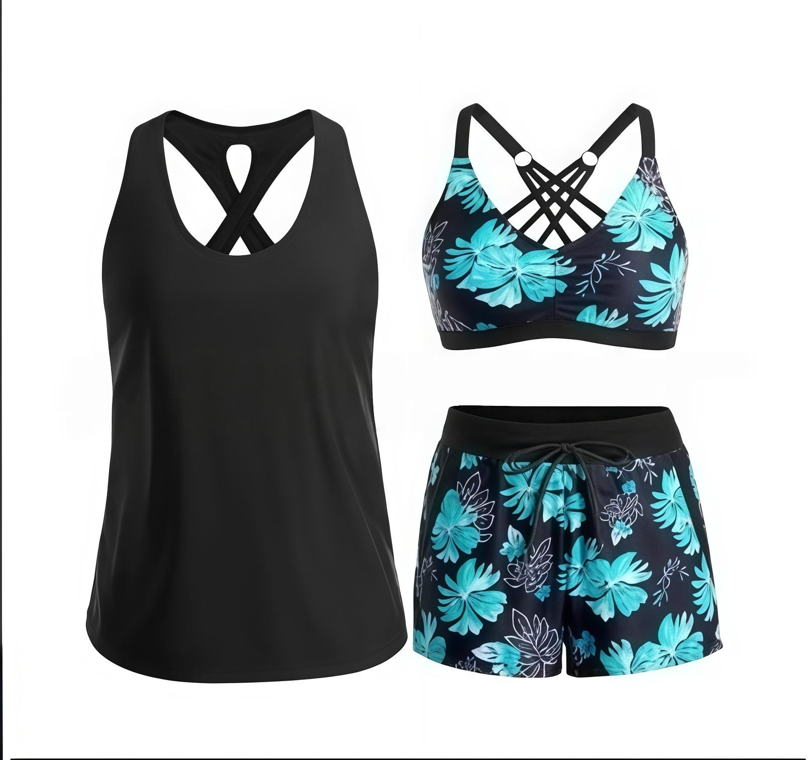 (image for) Women 3‑Piece Tankini Swimsuit Set, Tummy‑Control Bathing Suit with Boyshort Bottom S‑XXL