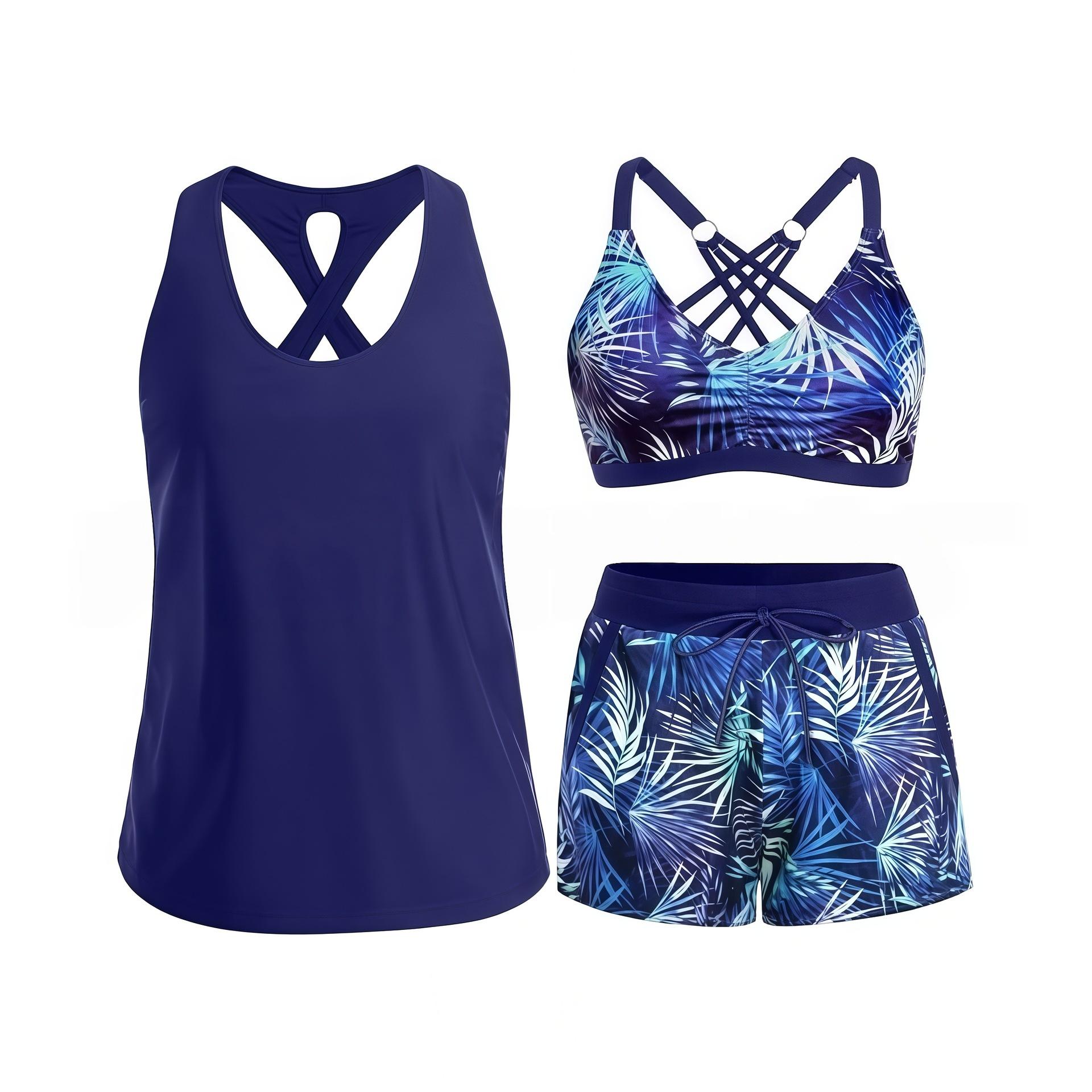 (image for) Women 3‑Piece Tankini Swimsuit Set, Tummy‑Control Bathing Suit with Boyshort Bottom S‑XXL