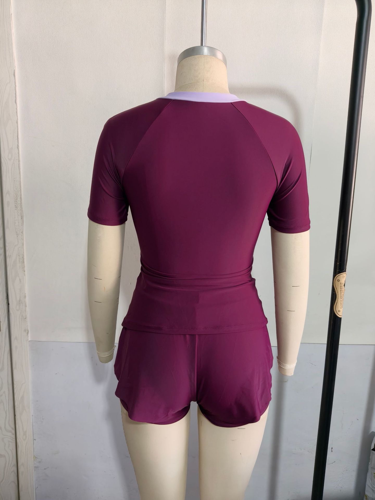 (image for) Women's 2-Piece Short Sleeve Half-Zip Rash Guard Swimsuit Set High Waist Boyshort Padded No Underwire Modest Sporty Sun Protection Surfing Swimwear