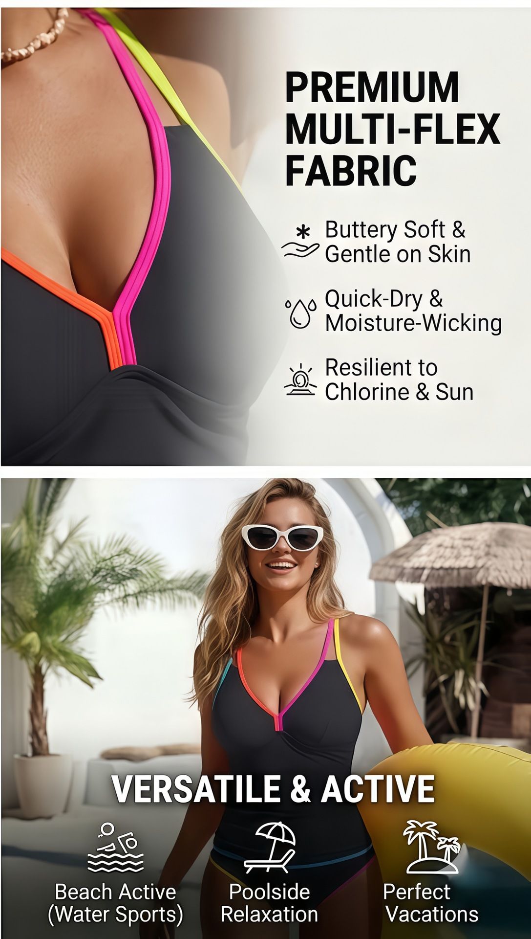 (image for) Women Color‑Block Tankini Two‑Piece Swimsuit Tummy Control Bathing Suit S‑XXL