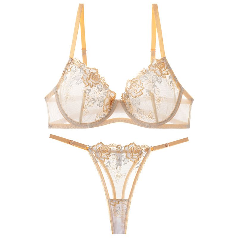 (image for) Women's Luxury Floral Lace Full Cup Bra and Thong Set Push-Up Lift Side Underarm Support Sponge Lined Sexy Elegant Intimate Lingerie