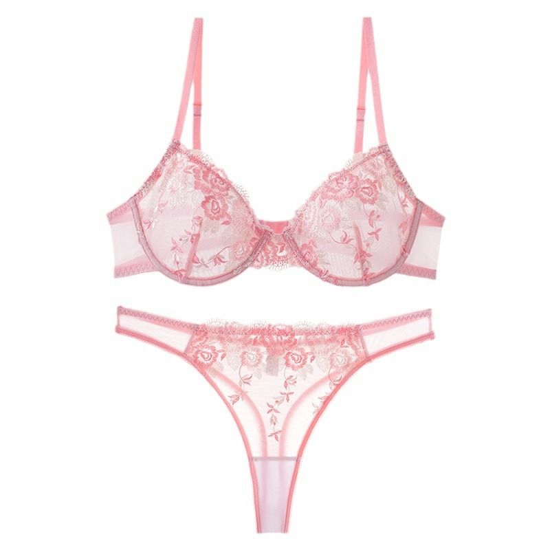 (image for) Women's Floral Embroidered Lace Full Cup Bra and Thong Set Push-Up Lift Side Underarm Support Unlined Luxury Sexy Intimate Lingerie