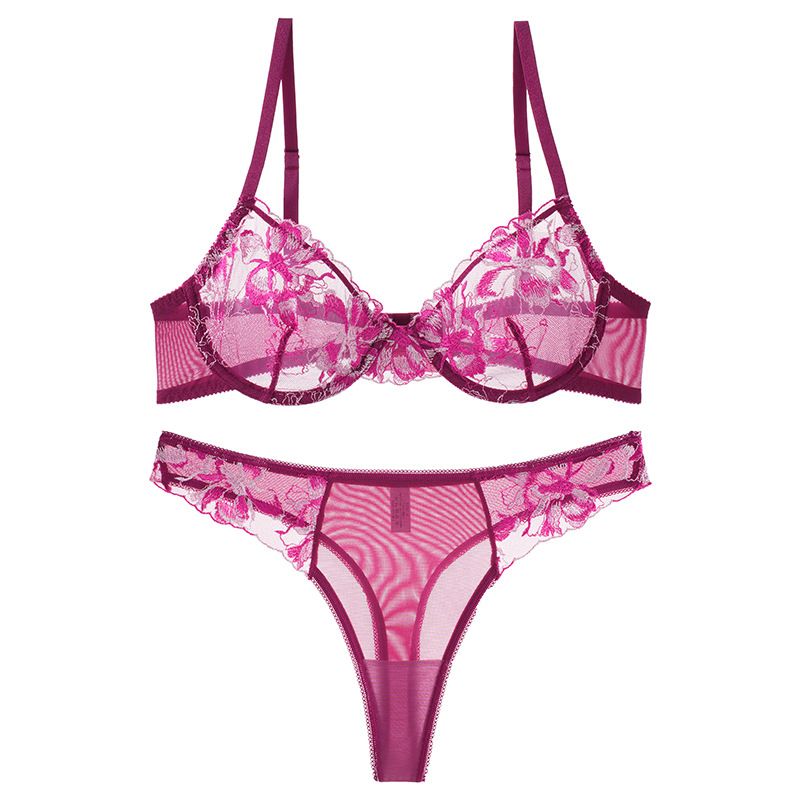 (image for) Women's Plus Size Floral Lace Unlined Full Cup Bra and Thong Set Push-Up Lift Side Underarm Support Sexy Luxury Intimate Lingerie