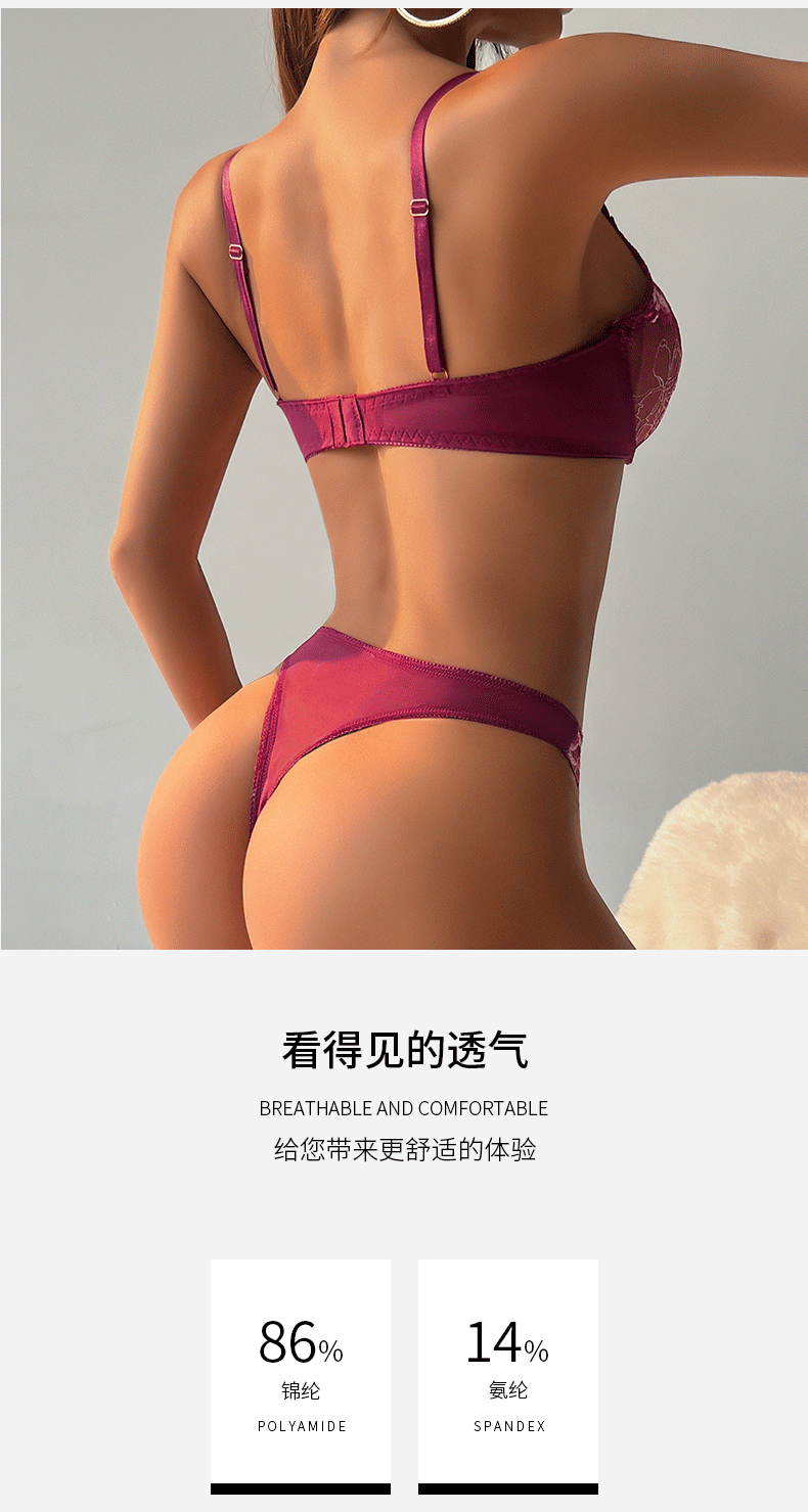 (image for) Women's Plus Size Floral Lace Unlined Full Cup Bra and Thong Set Push-Up Lift Side Underarm Support Sexy Luxury Intimate Lingerie