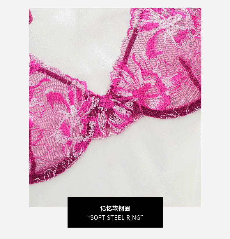 (image for) Women's Plus Size Floral Lace Unlined Full Cup Bra and Thong Set Push-Up Lift Side Underarm Support Sexy Luxury Intimate Lingerie