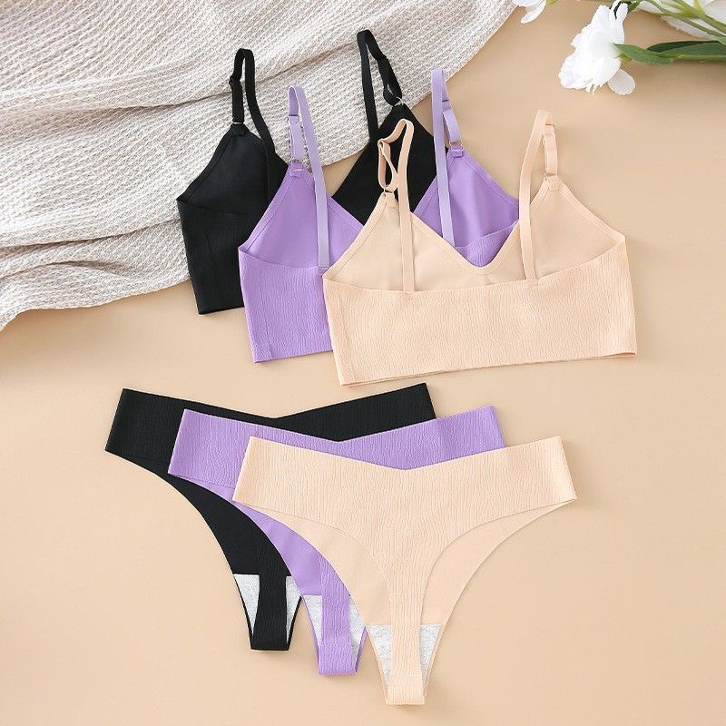 (image for) Women's Ribbed Wirefree Low Back Bralette and Panty Set 3/4 Cup Sponge Padding Seamless Comfort Yoga Sports Casual Lingerie