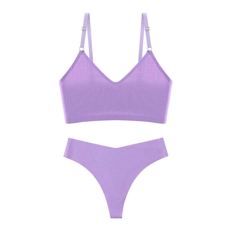 (image for) Women's Ribbed Wirefree Low Back Bralette and Panty Set 3/4 Cup Sponge Padding Seamless Comfort Yoga Sports Casual Lingerie