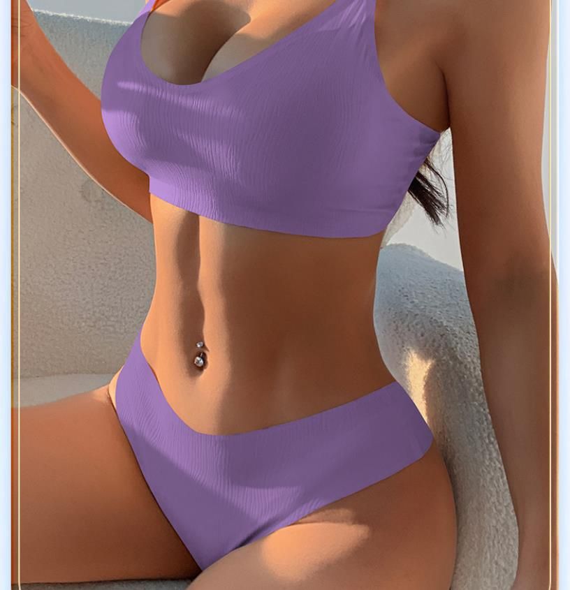 (image for) Women's Ribbed Wirefree Low Back Bralette and Panty Set 3/4 Cup Sponge Padding Seamless Comfort Yoga Sports Casual Lingerie