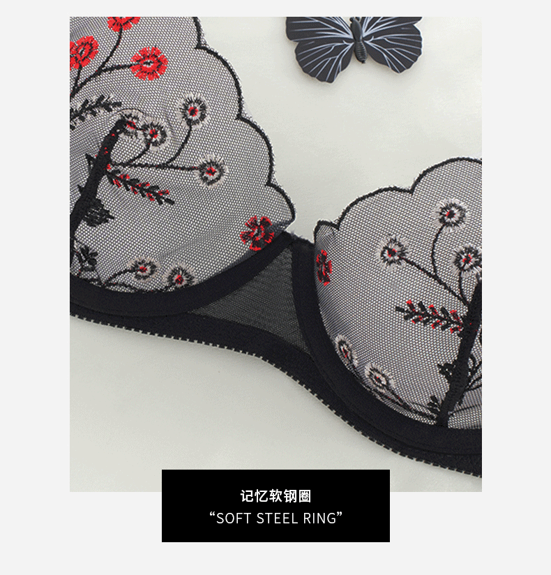 (image for) Women's European Style Floral Embroidered Lace Bra and Thong Set Unlined Full Cup Push-Up Side Support Sexy Everyday Lingerie