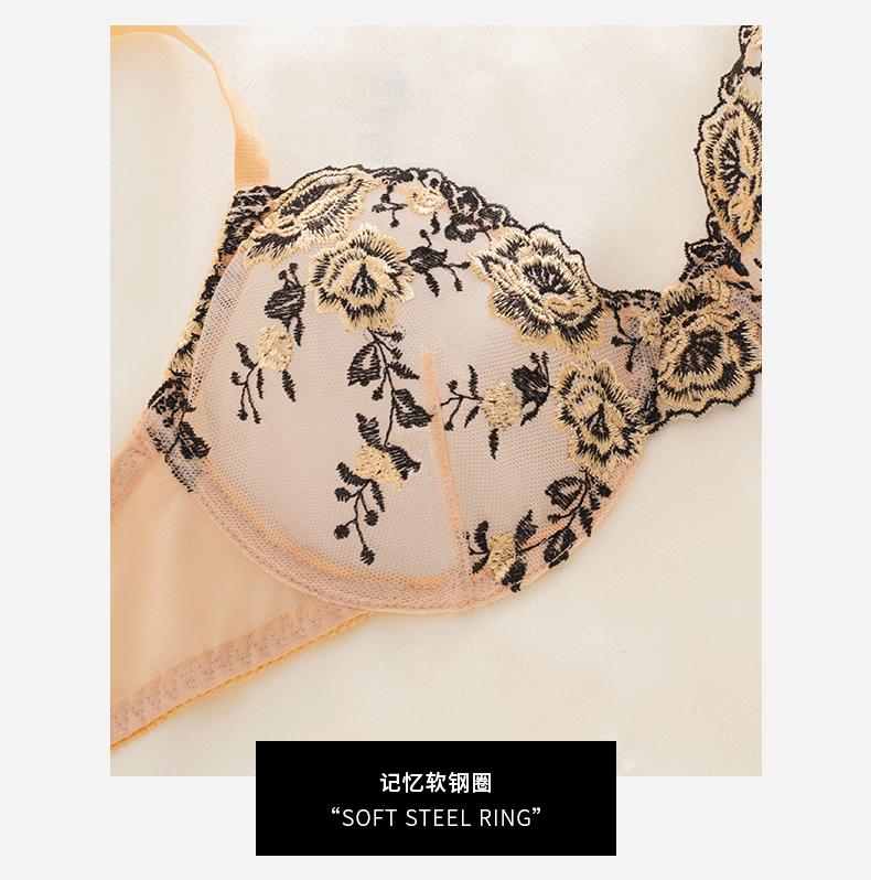 (image for) Women's Plus Size Sheer Floral Lace Bra and Panty Set Push-Up Lift Side Underarm Smoothing Unlined Full Cup Luxury Intimate Lingerie