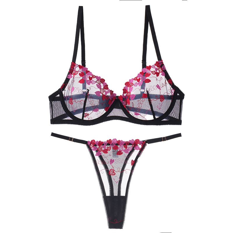 (image for) Women's Rose Floral Lace Unlined Full Cup Bra and Thong Set Push-Up Lift Side Underarm Support Sexy Luxury Intimate Lingerie