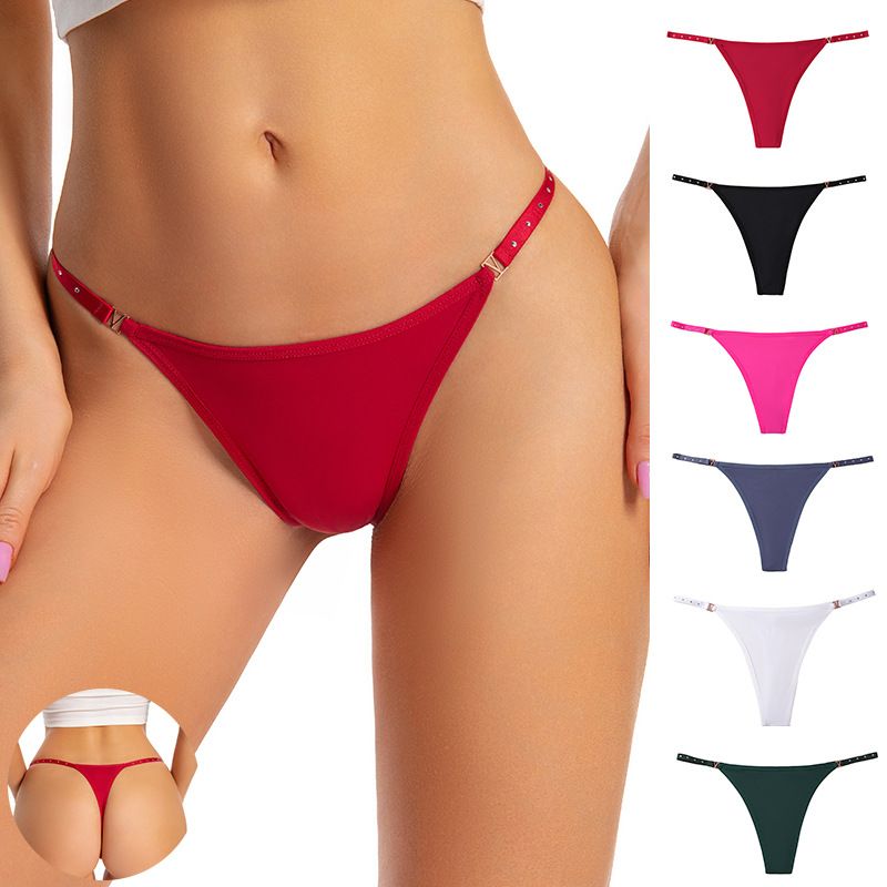 Women Low Rise Adjustable Thin Strap Thong Panties with Metal Buckle Detail Cotton Crotch Breathable Butt Lifting Sexy Sport No-Show Everyday Intimates (image for) Women Low Rise Adjustable Thin Strap Thong Panties with Metal Buckle Detail Cotton Crotch Breathable Butt Lifting Sexy Sport No-Show Everyday Intimates