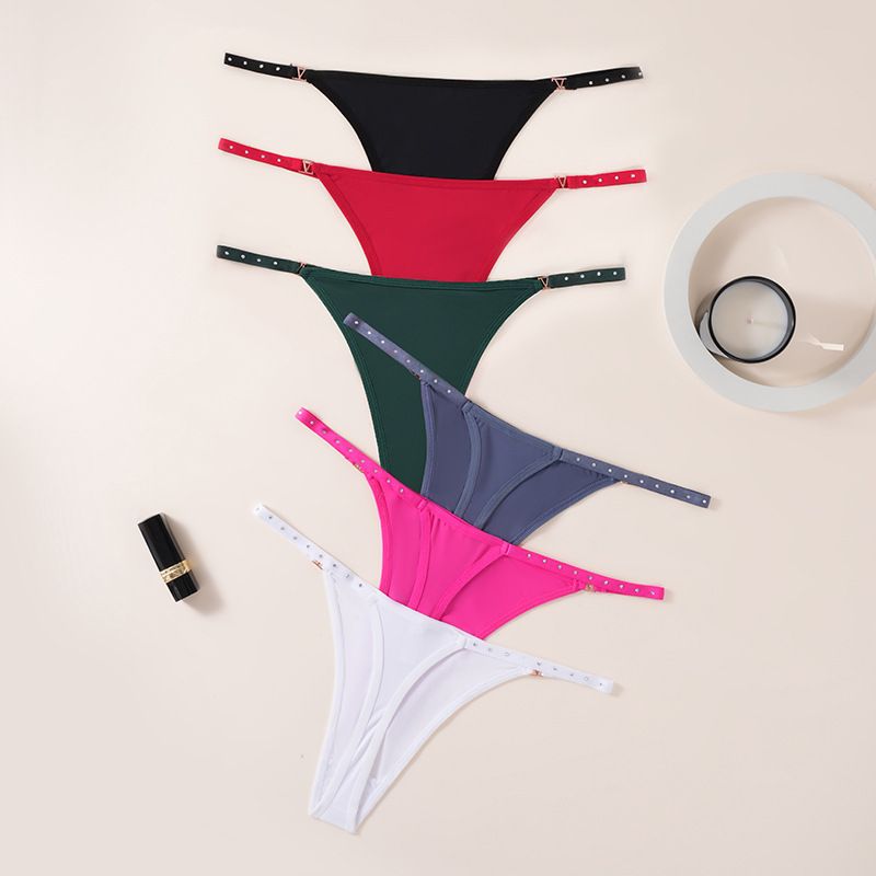 (image for) Women Low Rise Adjustable Thin Strap Thong Panties with Metal Buckle Detail Cotton Crotch Breathable Butt Lifting Sexy Sport No-Show Everyday Intimates