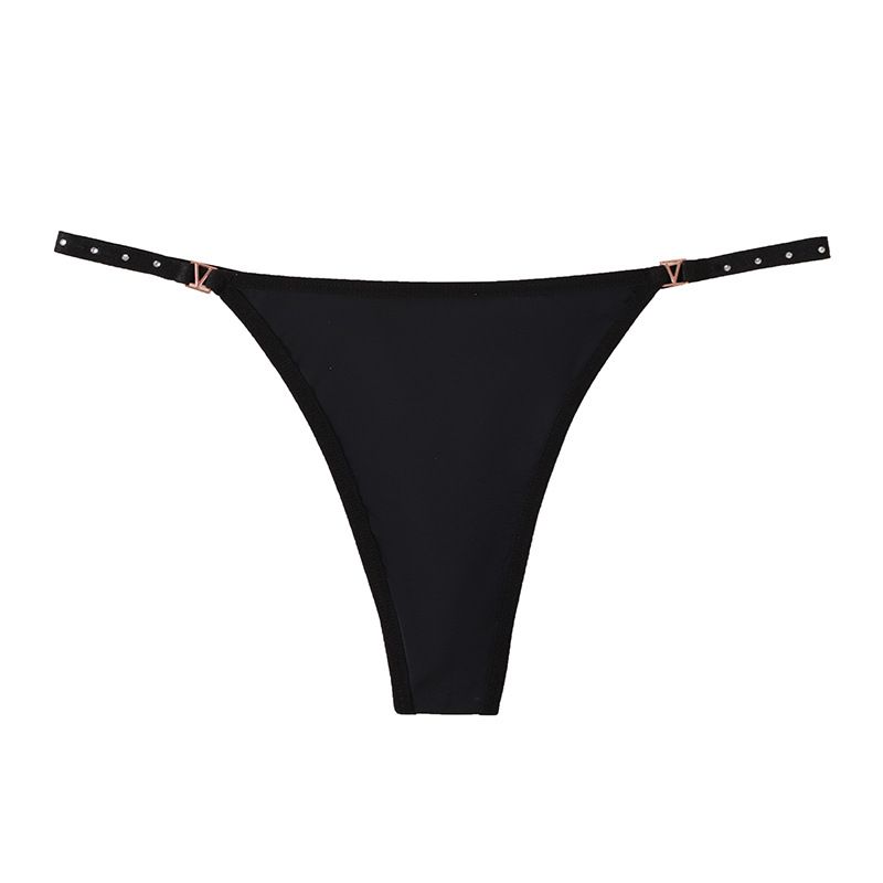 (image for) Women Low Rise Adjustable Thin Strap Thong Panties with Metal Buckle Detail Cotton Crotch Breathable Butt Lifting Sexy Sport No-Show Everyday Intimates