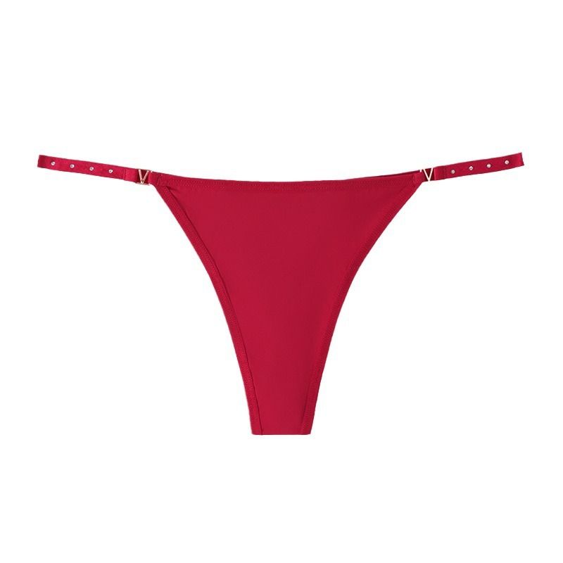 (image for) Women Low Rise Adjustable Thin Strap Thong Panties with Metal Buckle Detail Cotton Crotch Breathable Butt Lifting Sexy Sport No-Show Everyday Intimates