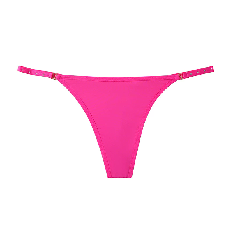 (image for) Women Low Rise Adjustable Thin Strap Thong Panties with Metal Buckle Detail Cotton Crotch Breathable Butt Lifting Sexy Sport No-Show Everyday Intimates