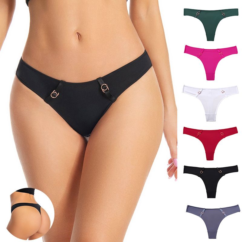 Women Low Rise Metal Ring Side Accent Ice Silk Thong Panties 80%-90% Cotton Crotch Butt Lifting Breathable No-Show Sport Sexy Everyday Intimates (image for) Women Low Rise Metal Ring Side Accent Ice Silk Thong Panties 80%-90% Cotton Crotch Butt Lifting Breathable No-Show Sport Sexy Everyday Intimates
