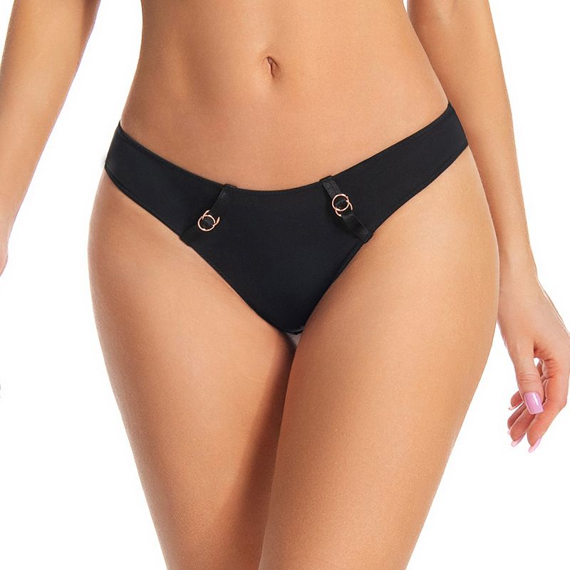 (image for) Women Low Rise Metal Ring Side Accent Ice Silk Thong Panties 80%-90% Cotton Crotch Butt Lifting Breathable No-Show Sport Sexy Everyday Intimates