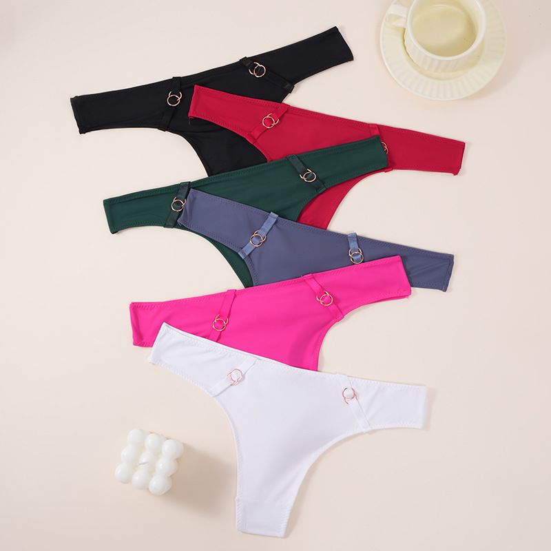 (image for) Women Low Rise Metal Ring Side Accent Ice Silk Thong Panties 80%-90% Cotton Crotch Butt Lifting Breathable No-Show Sport Sexy Everyday Intimates