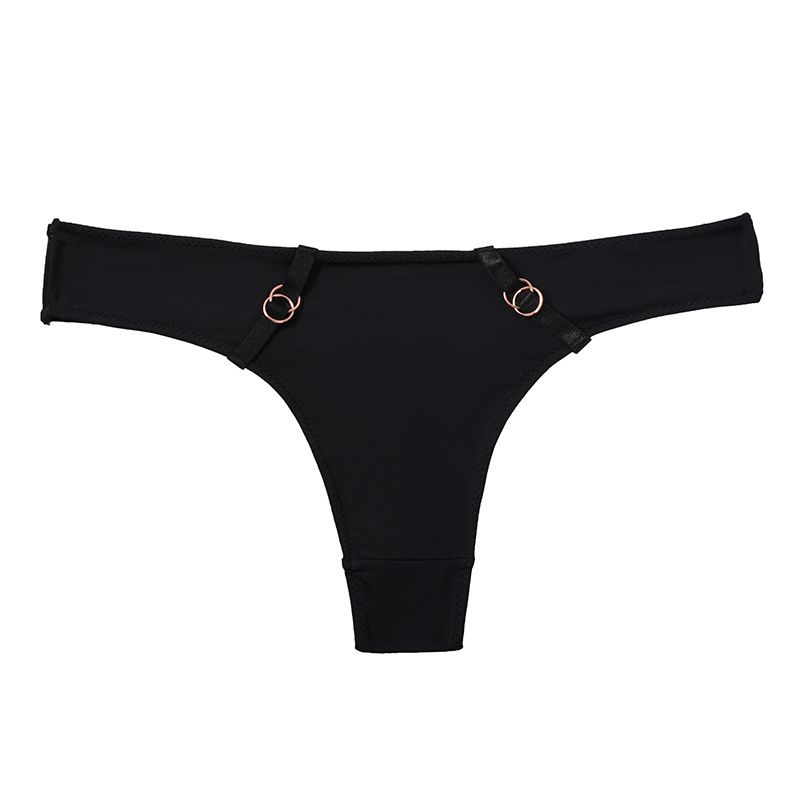(image for) Women Low Rise Metal Ring Side Accent Ice Silk Thong Panties 80%-90% Cotton Crotch Butt Lifting Breathable No-Show Sport Sexy Everyday Intimates