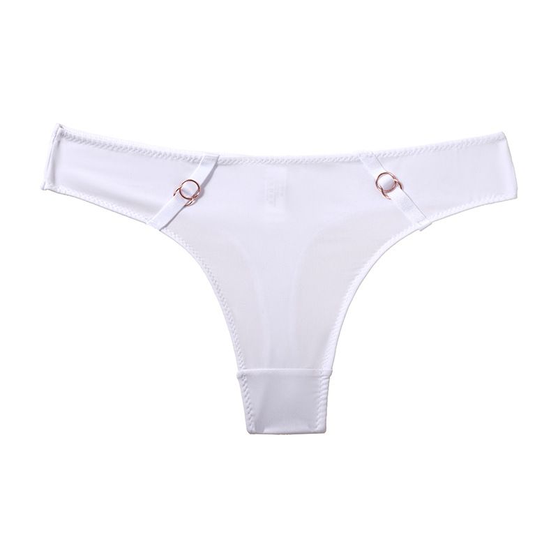 (image for) Women Low Rise Metal Ring Side Accent Ice Silk Thong Panties 80%-90% Cotton Crotch Butt Lifting Breathable No-Show Sport Sexy Everyday Intimates