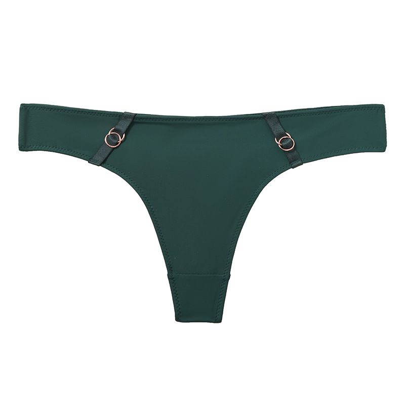 (image for) Women Low Rise Metal Ring Side Accent Ice Silk Thong Panties 80%-90% Cotton Crotch Butt Lifting Breathable No-Show Sport Sexy Everyday Intimates