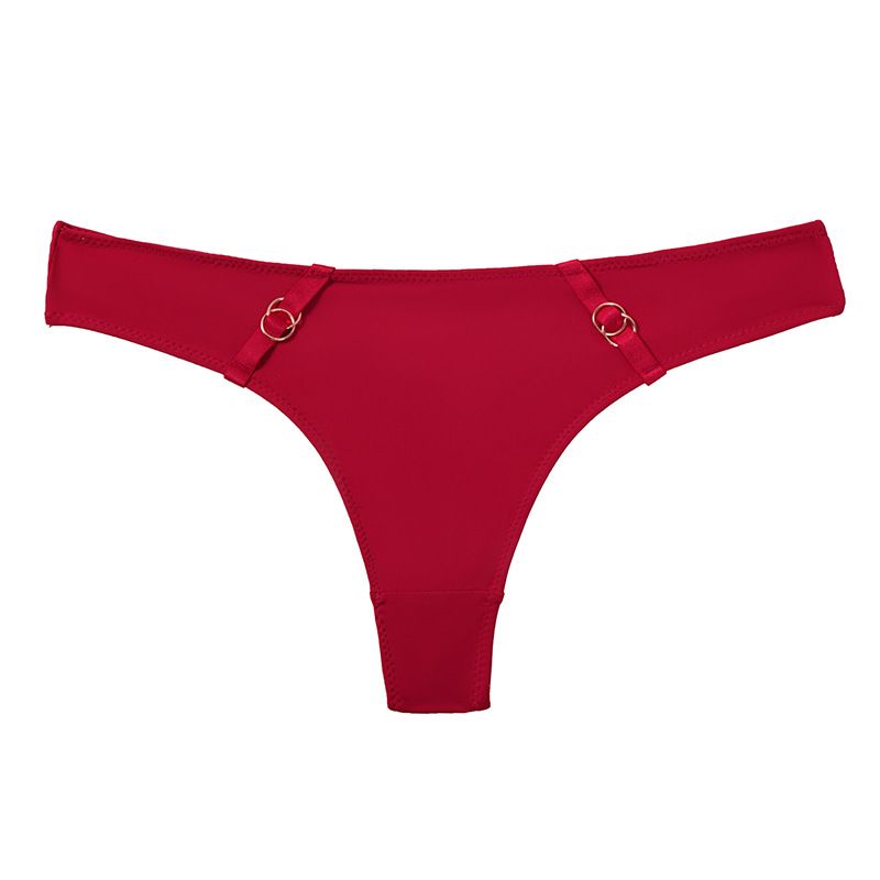 (image for) Women Low Rise Metal Ring Side Accent Ice Silk Thong Panties 80%-90% Cotton Crotch Butt Lifting Breathable No-Show Sport Sexy Everyday Intimates