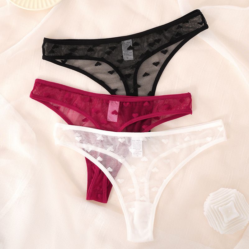 (image for) Women Low Rise Heart Flocked Semi-Sheer Mesh Cheeky Brief Panties Seamless Breathable Butt Lifting Sexy Sheer Everyday Intimates
