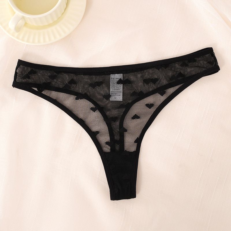 (image for) Women Low Rise Heart Flocked Semi-Sheer Mesh Cheeky Brief Panties Seamless Breathable Butt Lifting Sexy Sheer Everyday Intimates