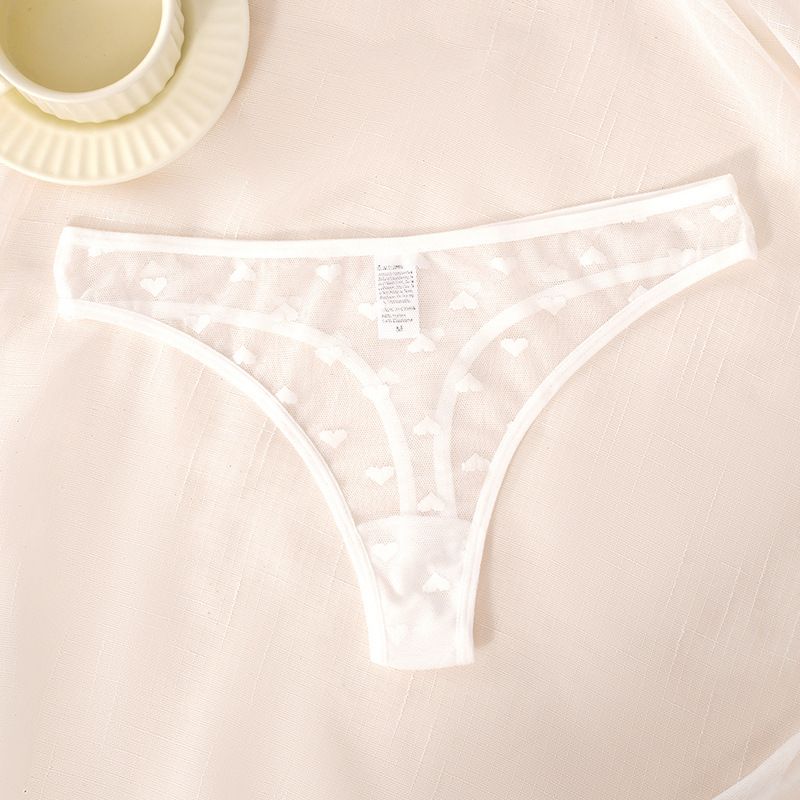 (image for) Women Low Rise Heart Flocked Semi-Sheer Mesh Cheeky Brief Panties Seamless Breathable Butt Lifting Sexy Sheer Everyday Intimates