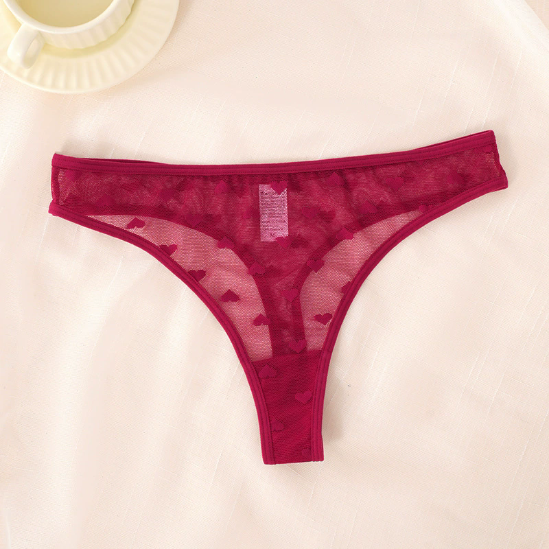 (image for) Women Low Rise Heart Flocked Semi-Sheer Mesh Cheeky Brief Panties Seamless Breathable Butt Lifting Sexy Sheer Everyday Intimates