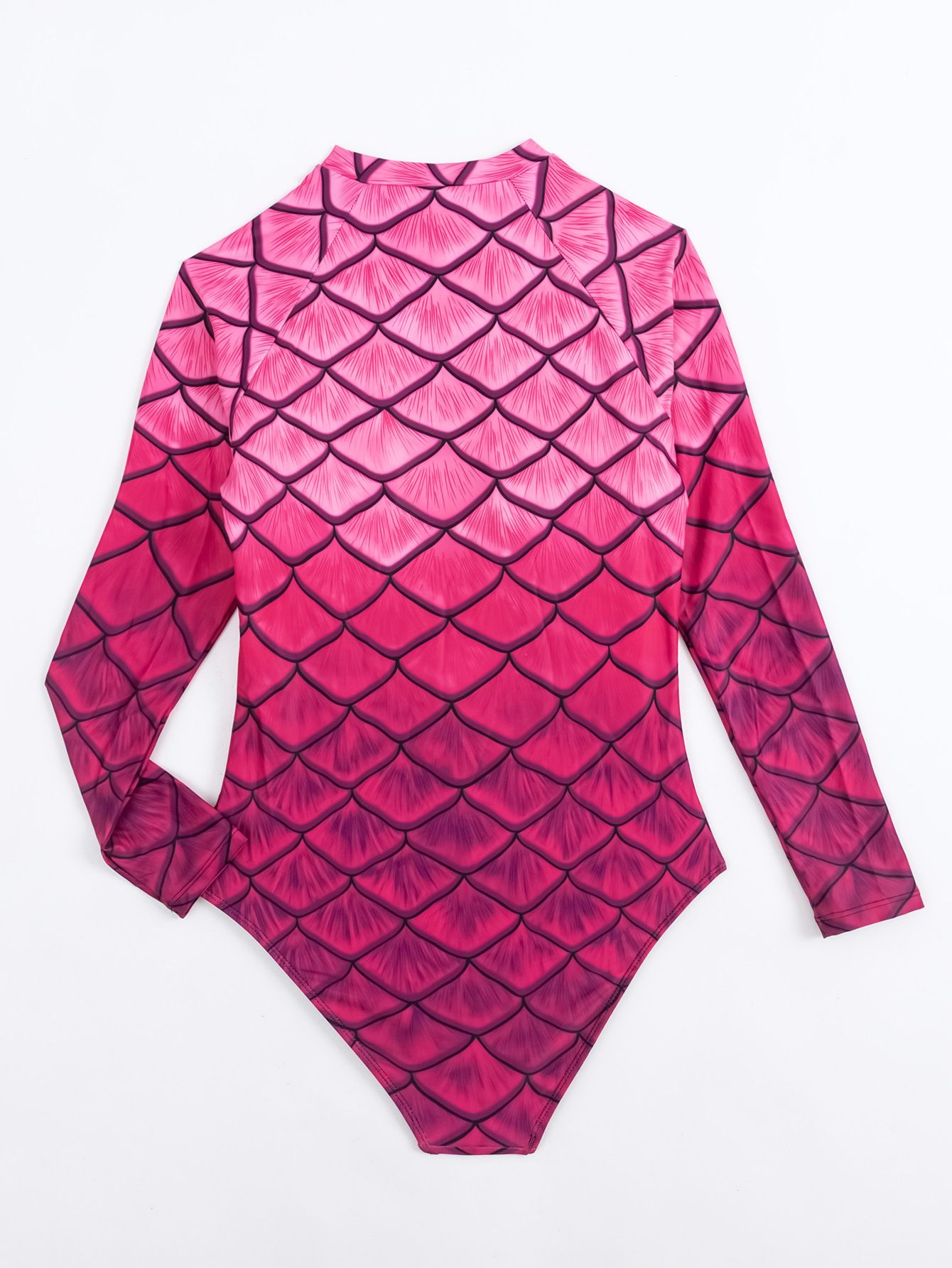 (image for) New Women Long‑Sleeve Mermaid Scale Print One‑Piece Swimsuit Adult Surfing Wetsuit