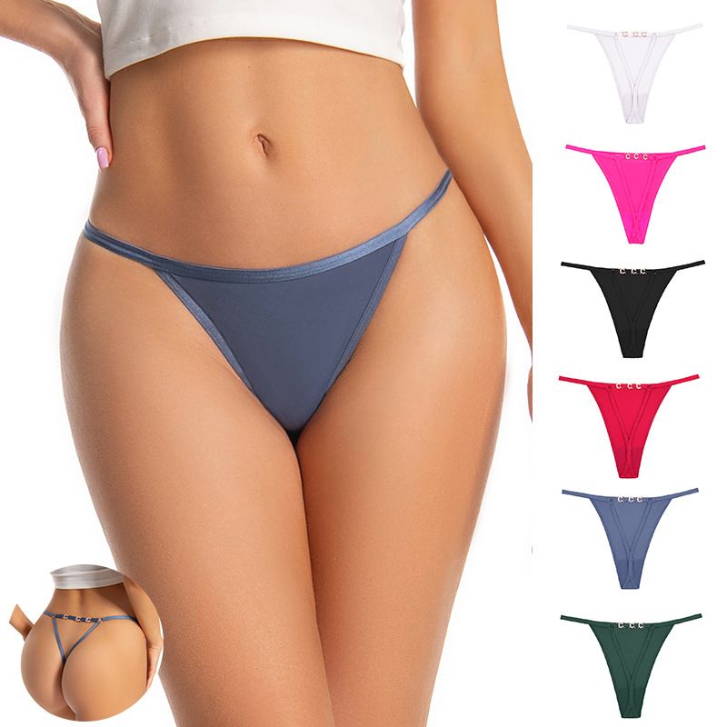 (image for) Women Low Rise Back Metal Ring Decor Thong Panties Sexy Breathable Butt Lifting Cotton Crotch Stretchy Everyday Intimates