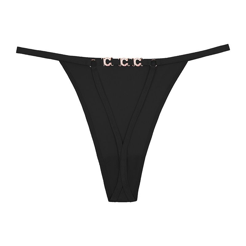 (image for) Women Low Rise Back Metal Ring Decor Thong Panties Sexy Breathable Butt Lifting Cotton Crotch Stretchy Everyday Intimates