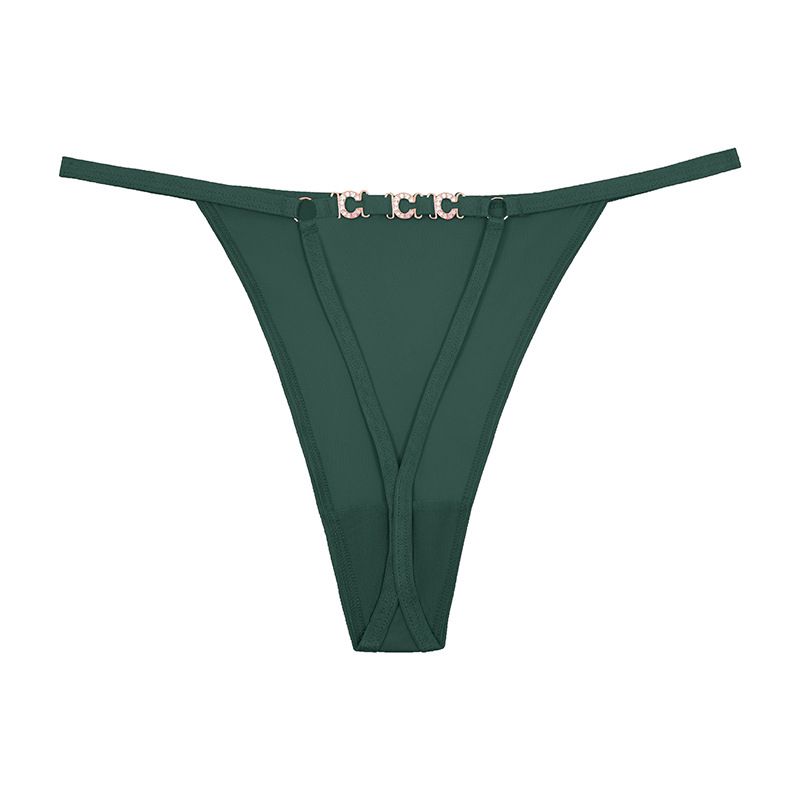 (image for) Women Low Rise Back Metal Ring Decor Thong Panties Sexy Breathable Butt Lifting Cotton Crotch Stretchy Everyday Intimates