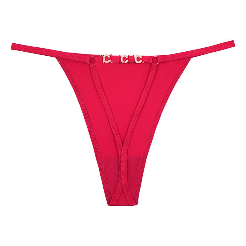 (image for) Women Low Rise Back Metal Ring Decor Thong Panties Sexy Breathable Butt Lifting Cotton Crotch Stretchy Everyday Intimates