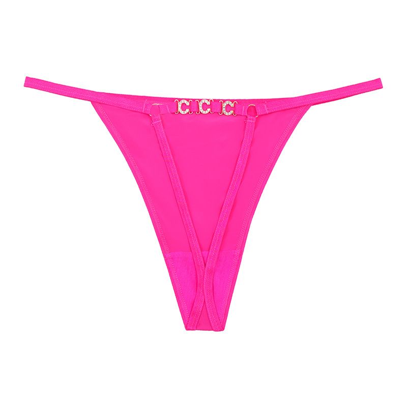(image for) Women Low Rise Back Metal Ring Decor Thong Panties Sexy Breathable Butt Lifting Cotton Crotch Stretchy Everyday Intimates