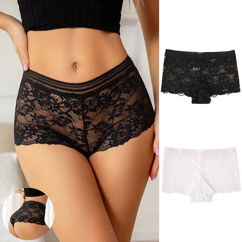 Women's Mid-Rise Hollow-Out Floral Lace Boyshort Panties 90%-95% Cotton Crotch Breathable Butt Lifting Sheer Ice Silk Everyday Intimates (image for) Women's Mid-Rise Hollow-Out Floral Lace Boyshort Panties 90%-95% Cotton Crotch Breathable Butt Lifting Sheer Ice Silk Everyday Intimates