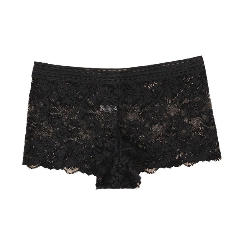 (image for) Women's Mid-Rise Hollow-Out Floral Lace Boyshort Panties 90%-95% Cotton Crotch Breathable Butt Lifting Sheer Ice Silk Everyday Intimates
