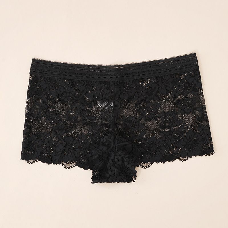 (image for) Women's Mid-Rise Hollow-Out Floral Lace Boyshort Panties 90%-95% Cotton Crotch Breathable Butt Lifting Sheer Ice Silk Everyday Intimates