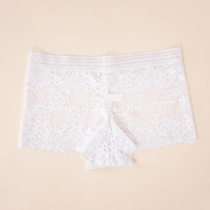 (image for) Women's Mid-Rise Hollow-Out Floral Lace Boyshort Panties 90%-95% Cotton Crotch Breathable Butt Lifting Sheer Ice Silk Everyday Intimates