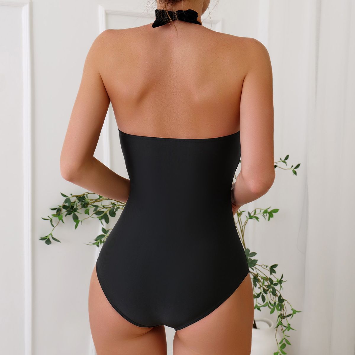 (image for) Women 2‑Piece Swimsuit Set Halter One‑Piece Bathing Suit with Floral Print Kimono Cover‑Up