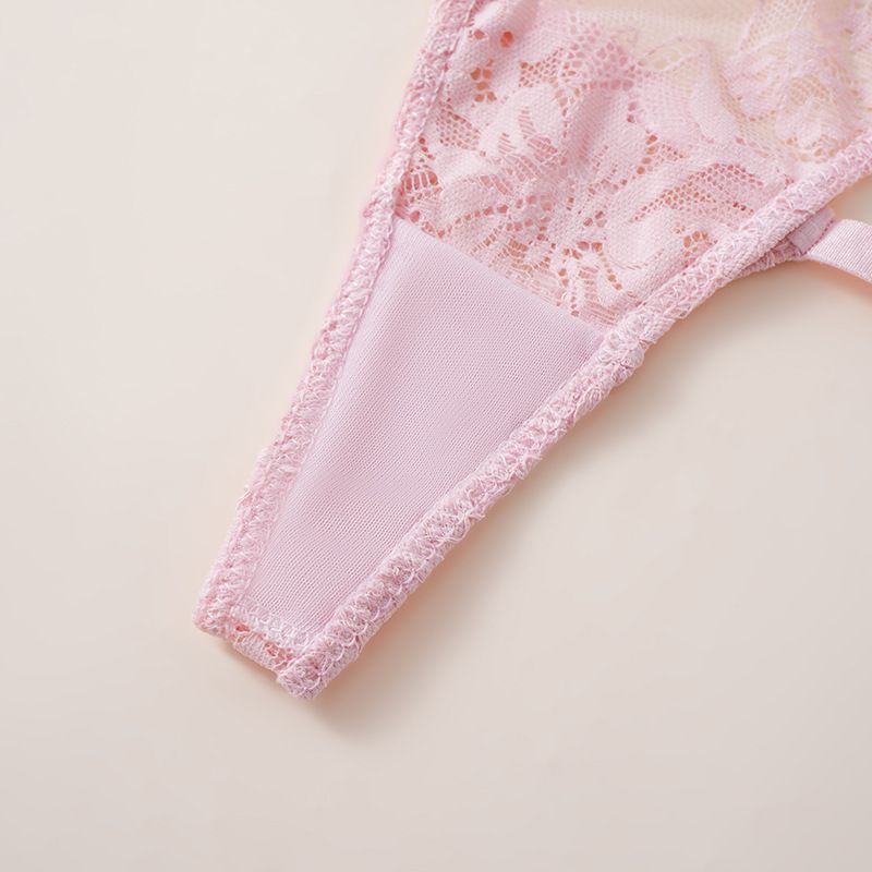 (image for) Women Low Rise Floral Lace Thong Panties with LOVE Rhinestone Decor Strap Sexy Breathable Butt Lifting Intimates
