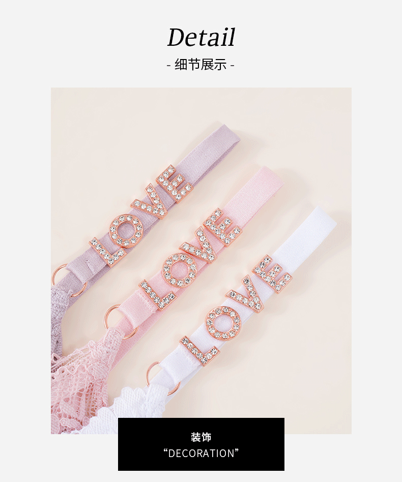 (image for) Women Low Rise Floral Lace Thong Panties with LOVE Rhinestone Decor Strap Sexy Breathable Butt Lifting Intimates