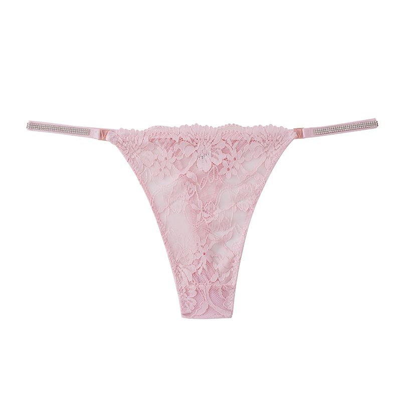 (image for) Women Low Rise Embroidered Floral Lace Mesh Thong Panties 80%-90% Cotton Crotch Antibacterial Quick Dry Butt Lifting Breathable Sheer Sexy Everyday Intimates